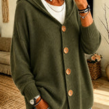 Cardigan a Maglia con Cappuccio e Bottoni