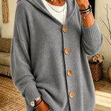 Cardigan a Maglia con Cappuccio e Bottoni