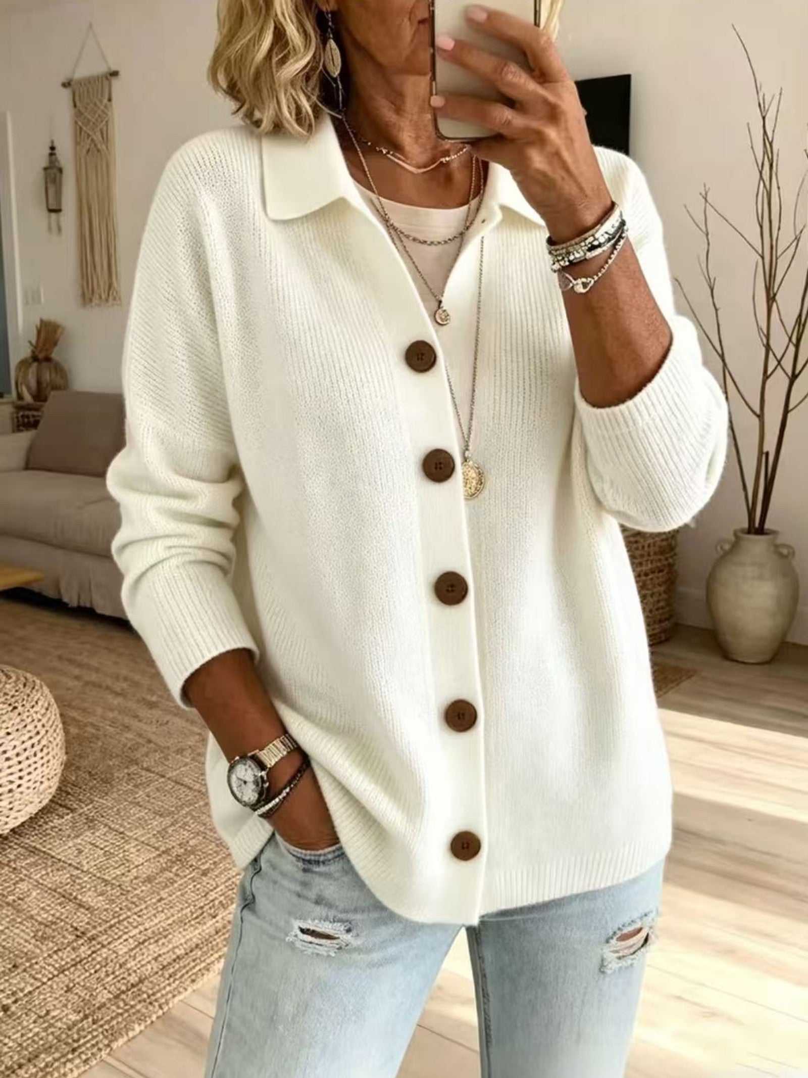 Cardigan a Maglia con Collo e Bottoni