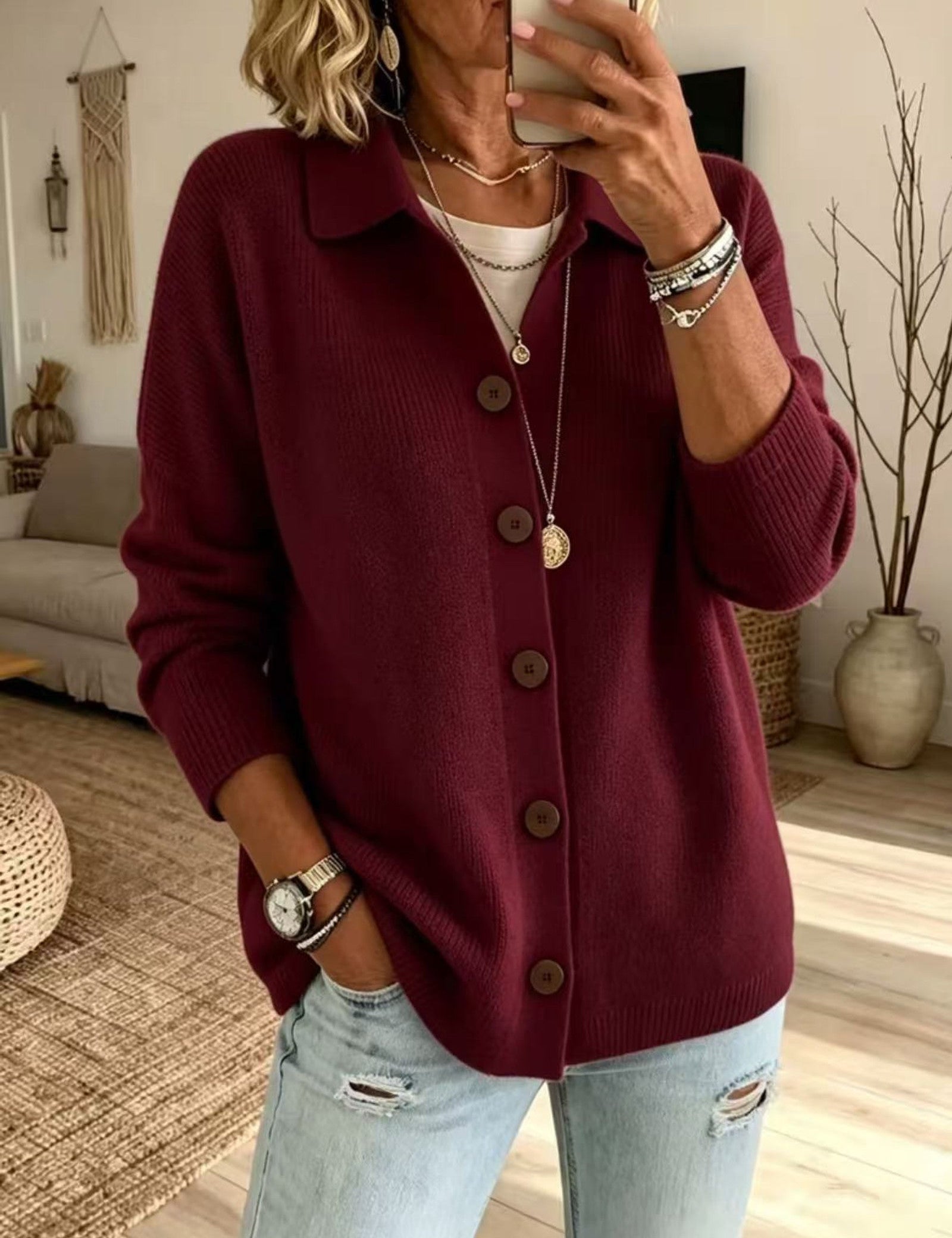 Cardigan a Maglia con Collo e Bottoni