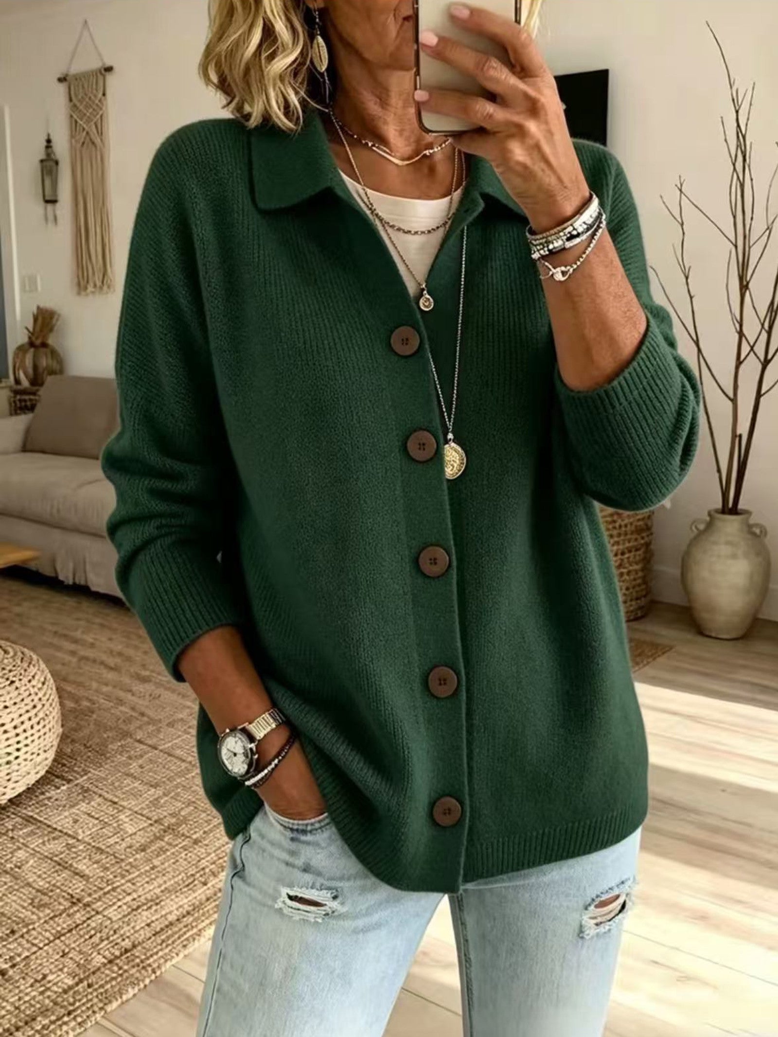 Cardigan a Maglia con Collo e Bottoni