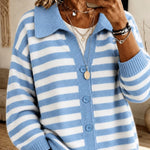 Cardigan a Maglia con Collo Striato e Bottoni