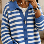 Cardigan a Maglia con Collo Striato e Bottoni