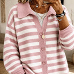 Cardigan a Maglia con Collo Striato e Bottoni