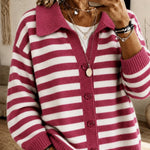 Cardigan a Maglia con Collo Striato e Bottoni
