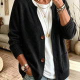 Cardigan a Maglia con Due Tasche e Bottoni
