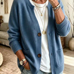 Cardigan a Maglia con Due Tasche e Bottoni