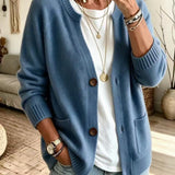 Cardigan a Maglia con Due Tasche e Bottoni