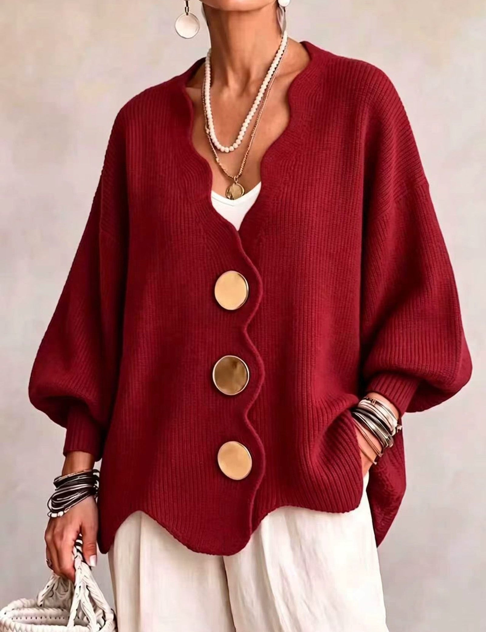 Cardigan a Maglia Ondulata Oro