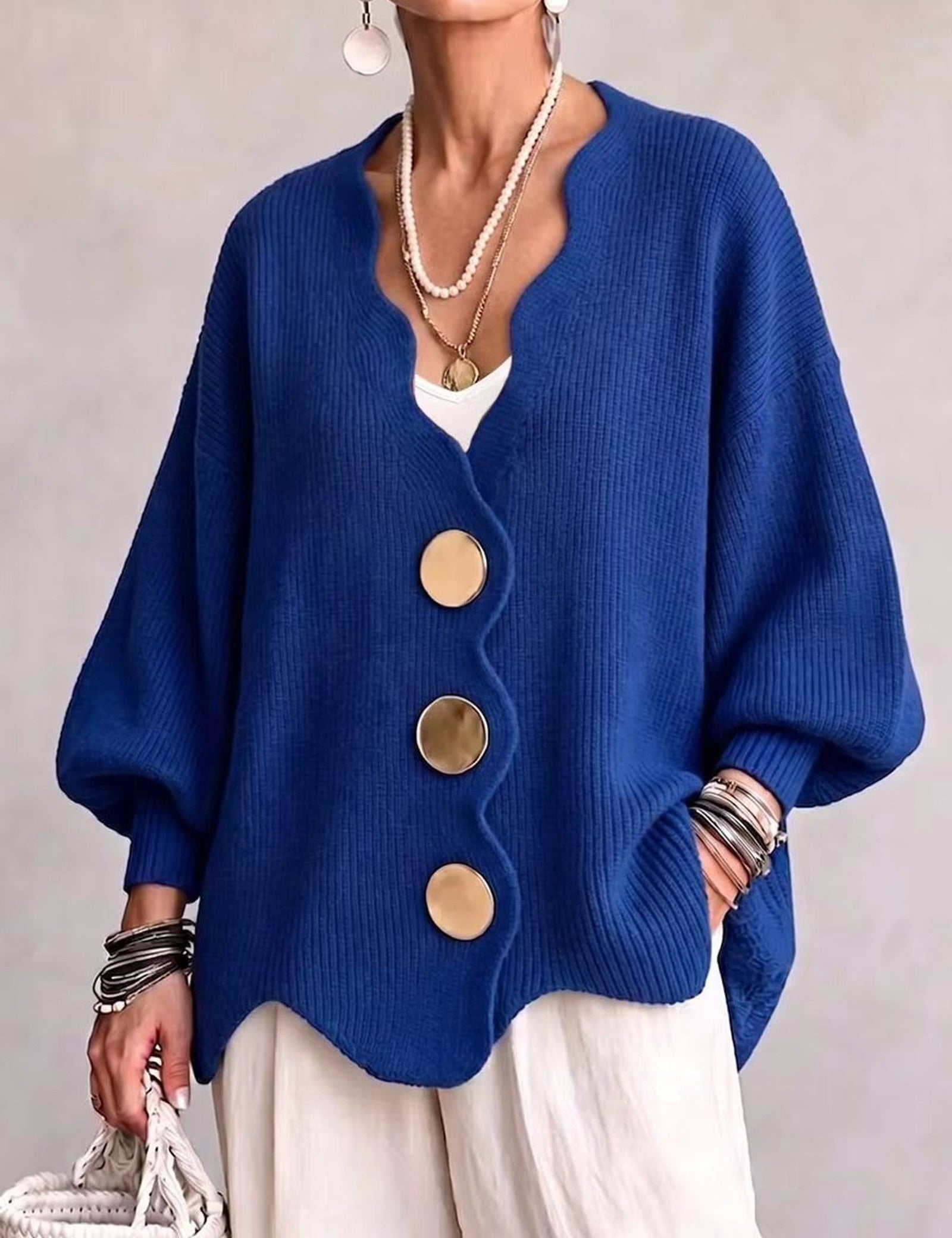 Cardigan a Maglia Ondulata Oro