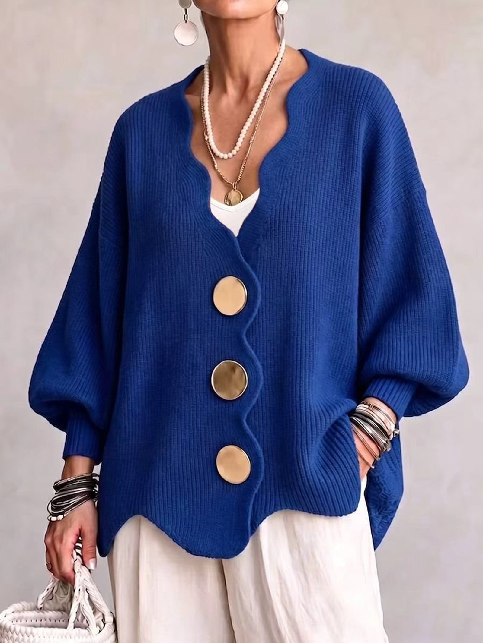 Cardigan a Maglia Ondulata Oro