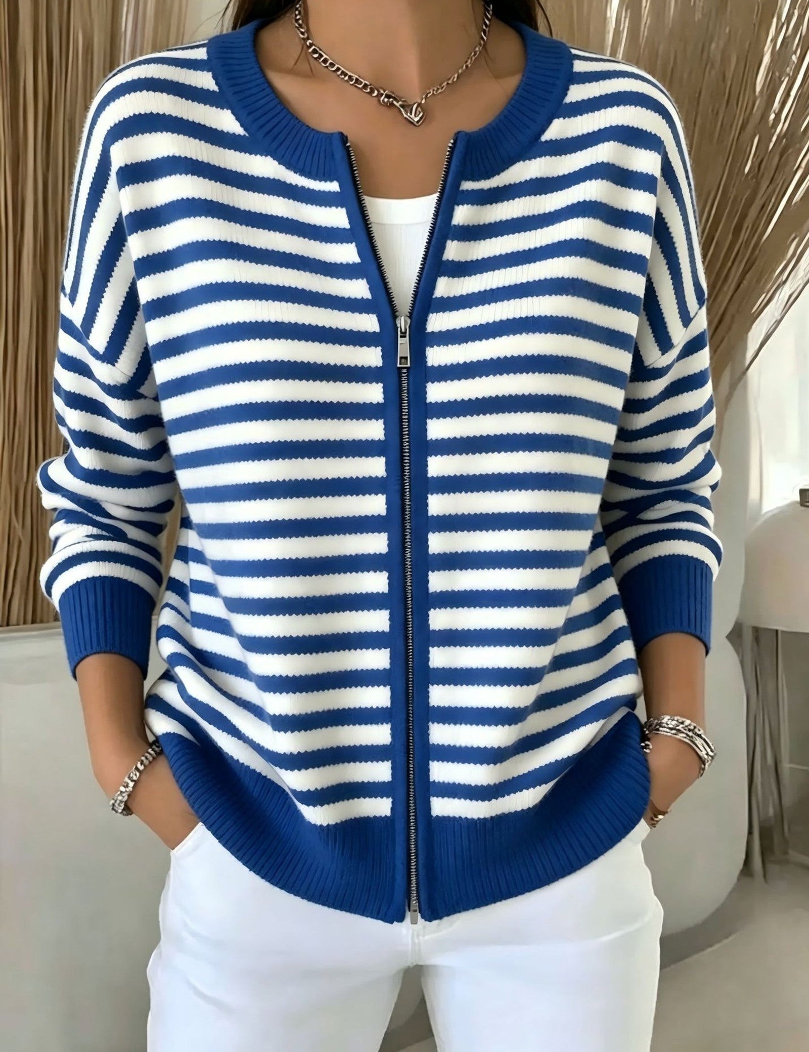 Cardigan a Righe con Zip