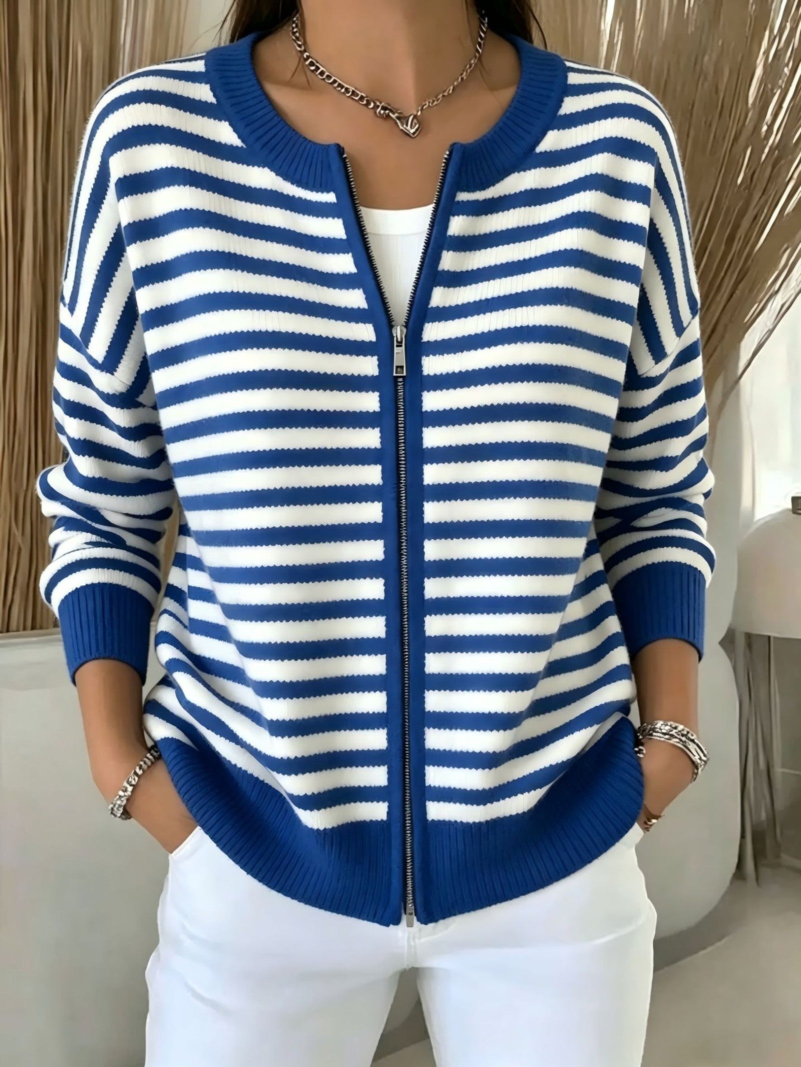 Cardigan a Righe con Zip