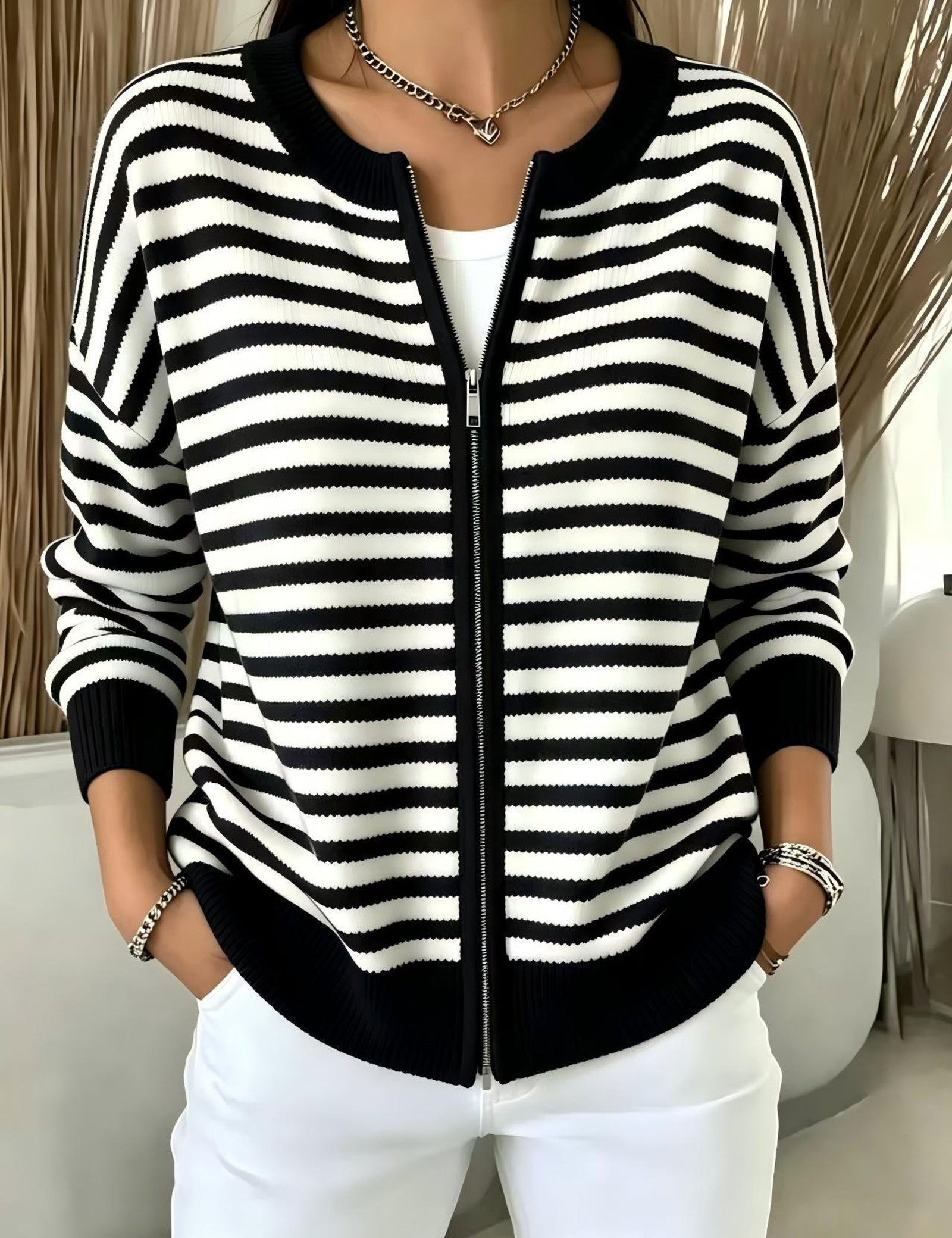 Cardigan a Righe con Zip