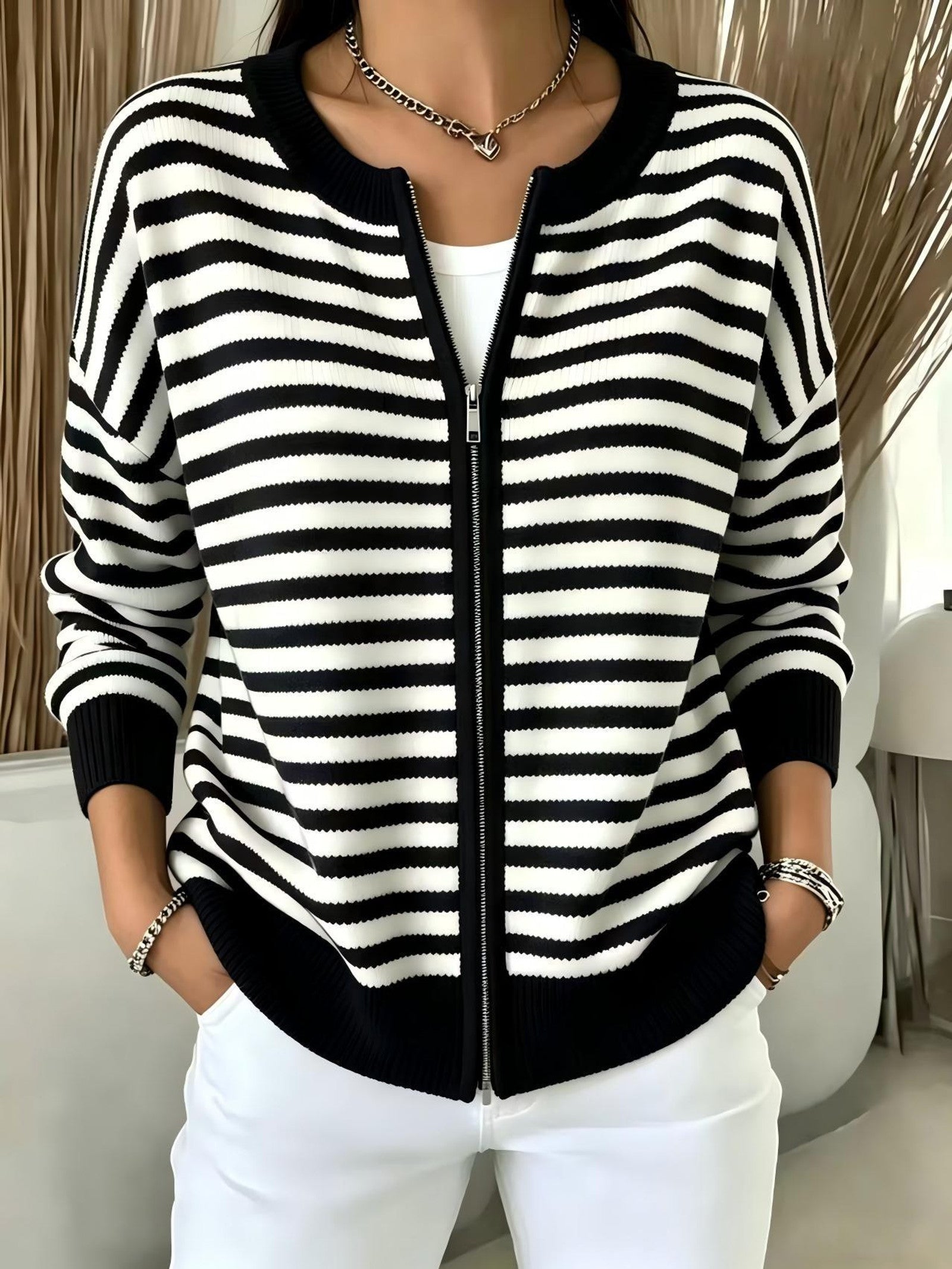 Cardigan a Righe con Zip