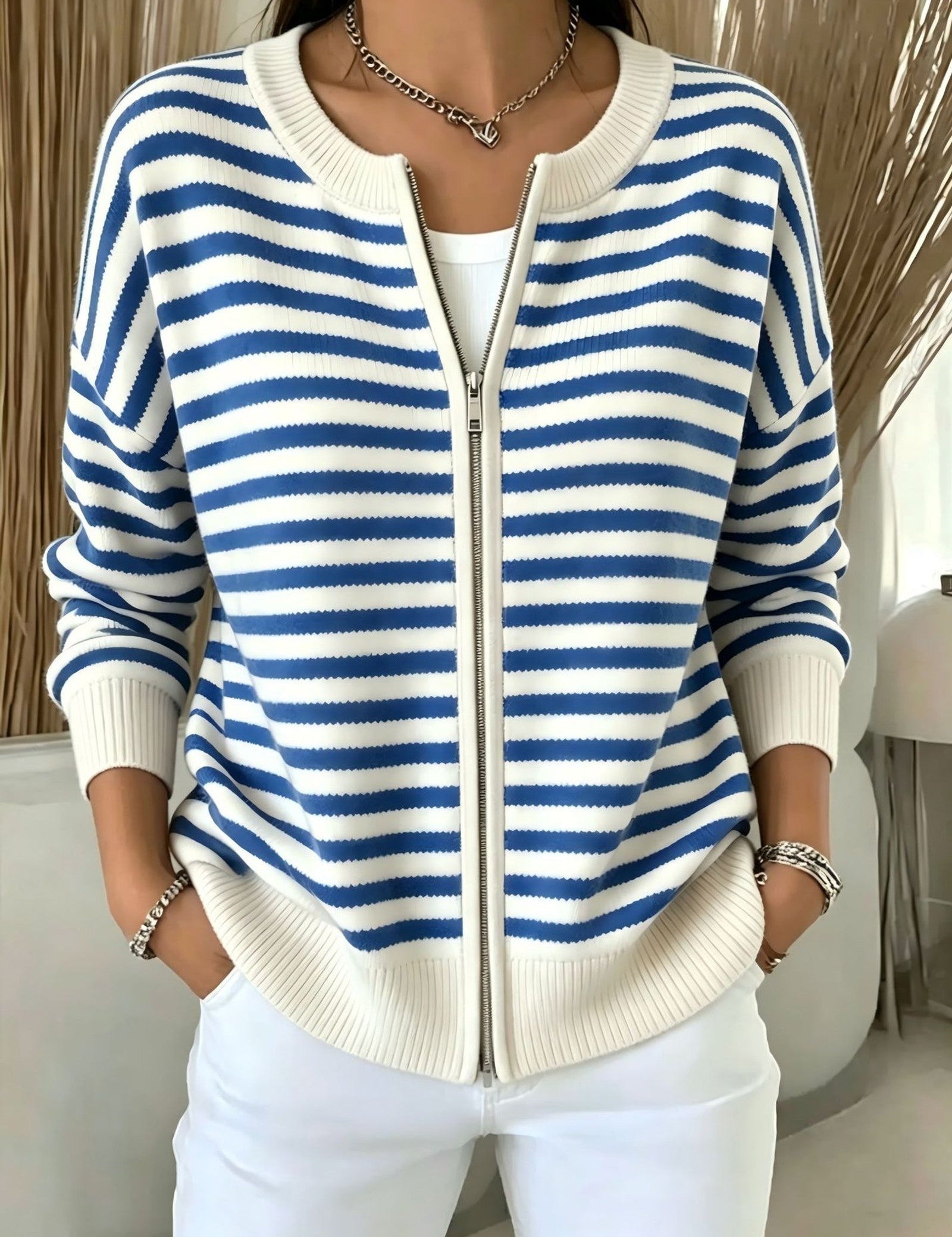 Cardigan a Righe con Zip