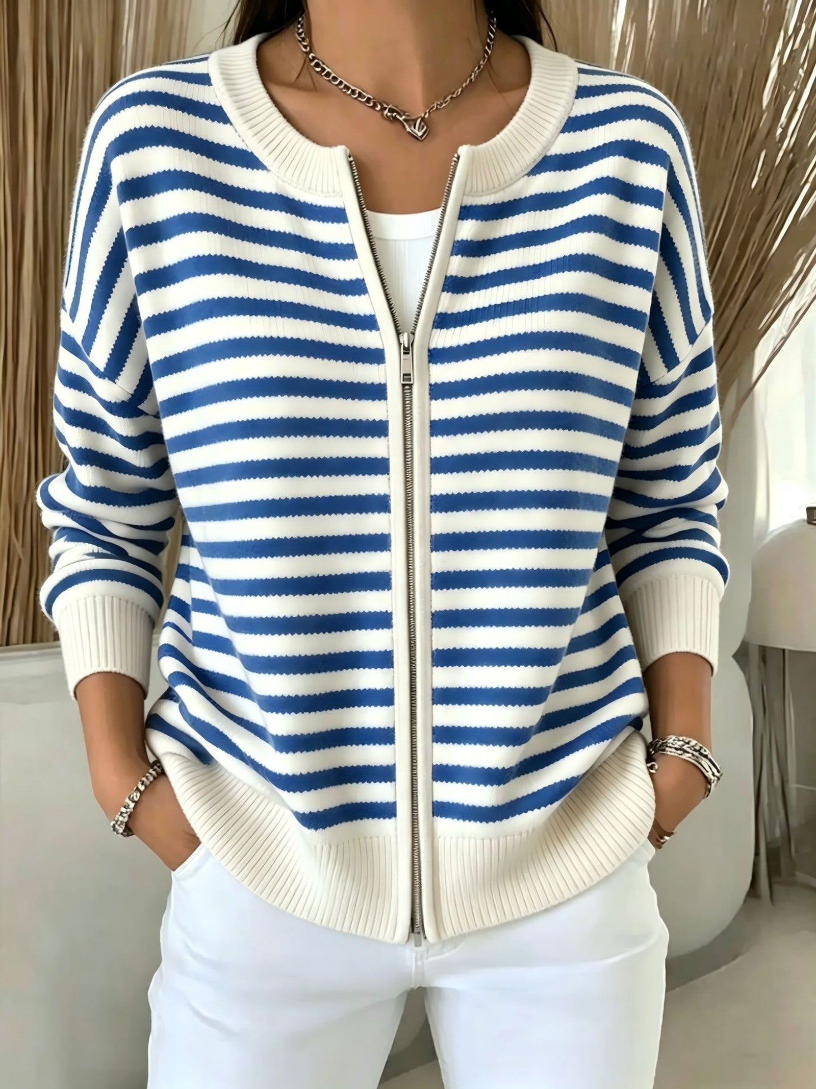 Cardigan a Righe con Zip