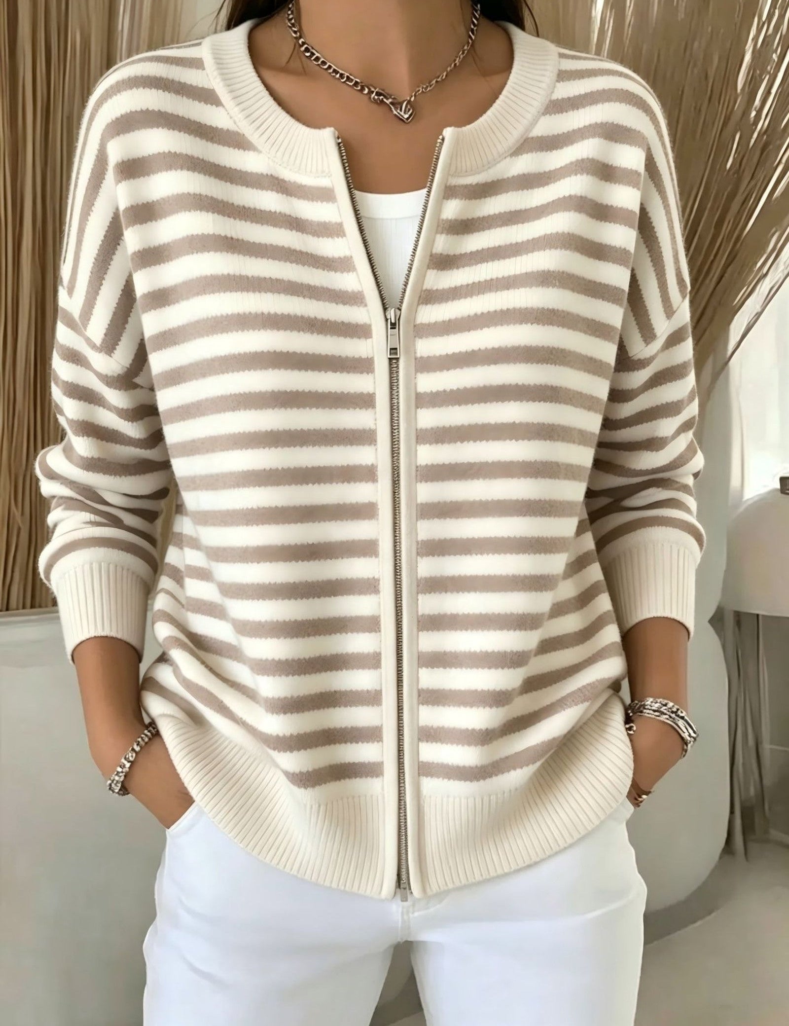 Cardigan a Righe con Zip