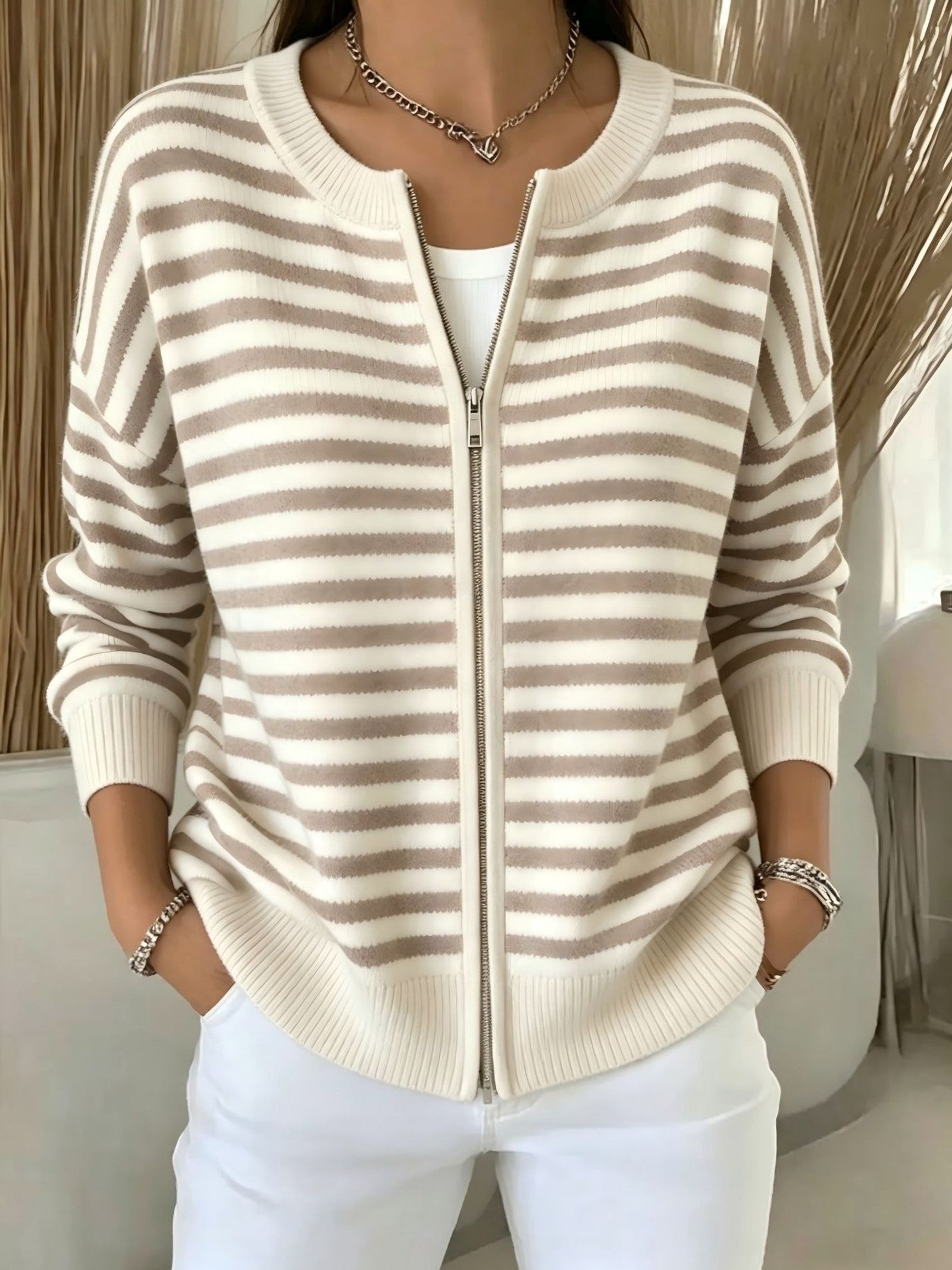 Cardigan a Righe con Zip