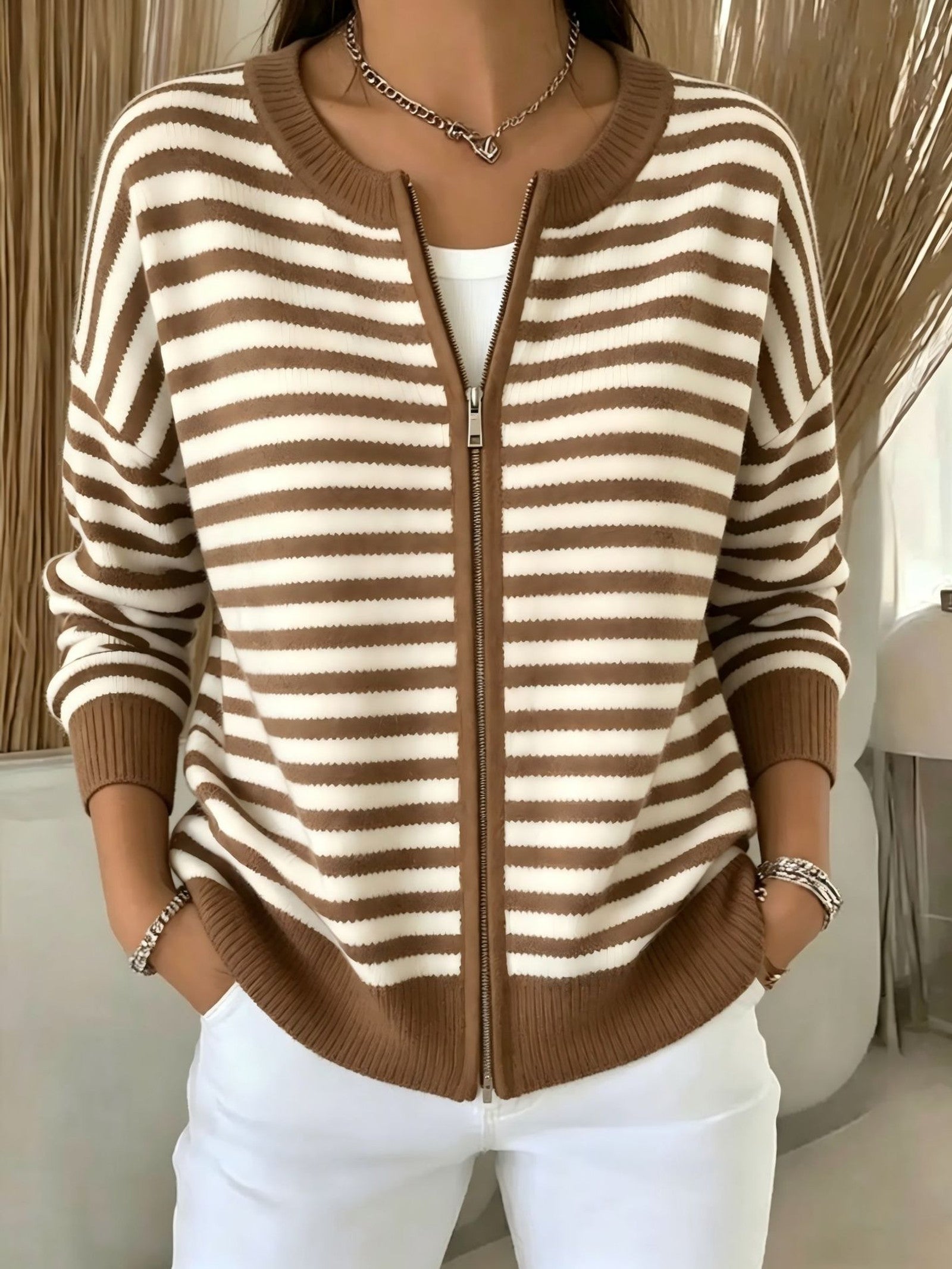 Cardigan a Righe con Zip