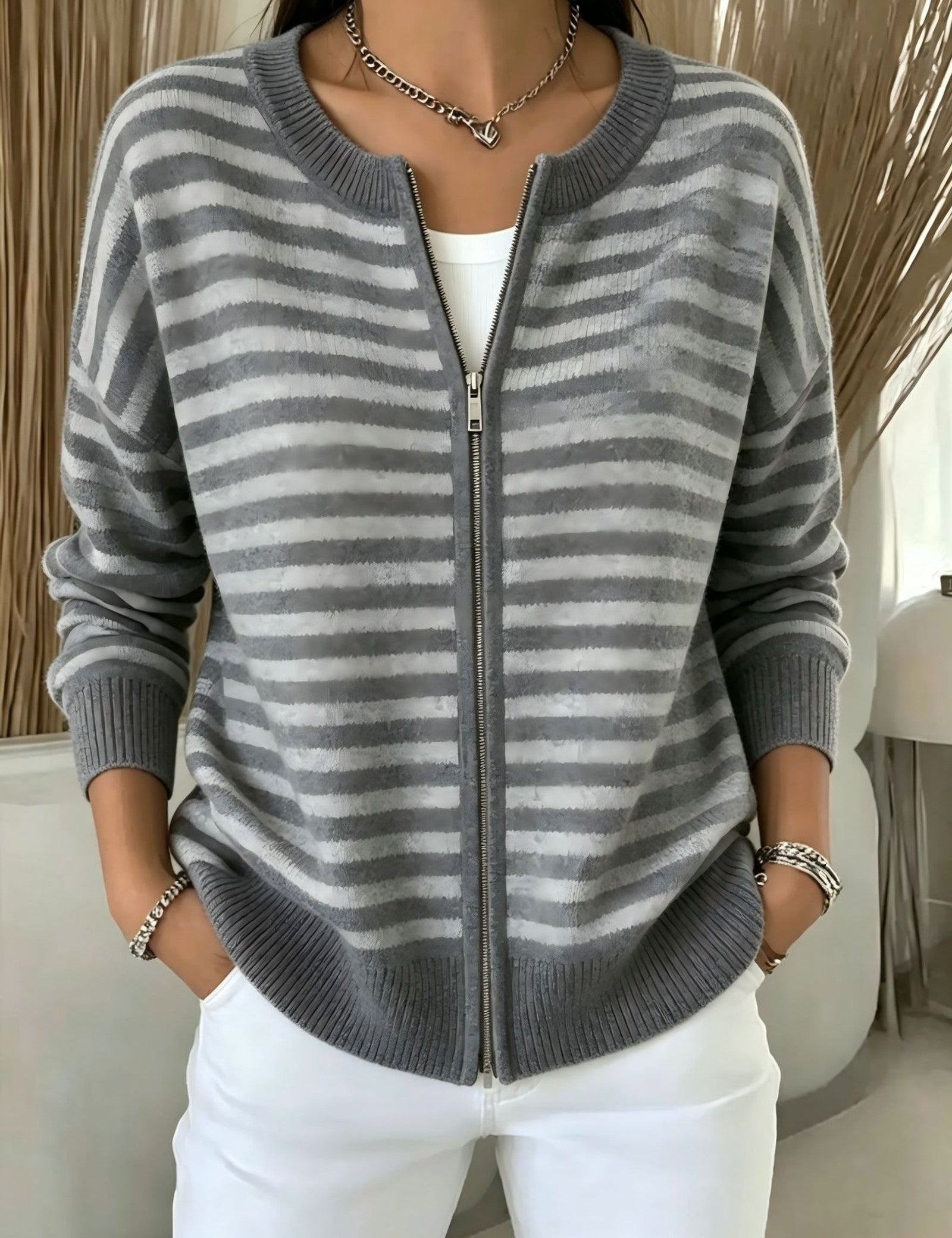Cardigan a Righe con Zip