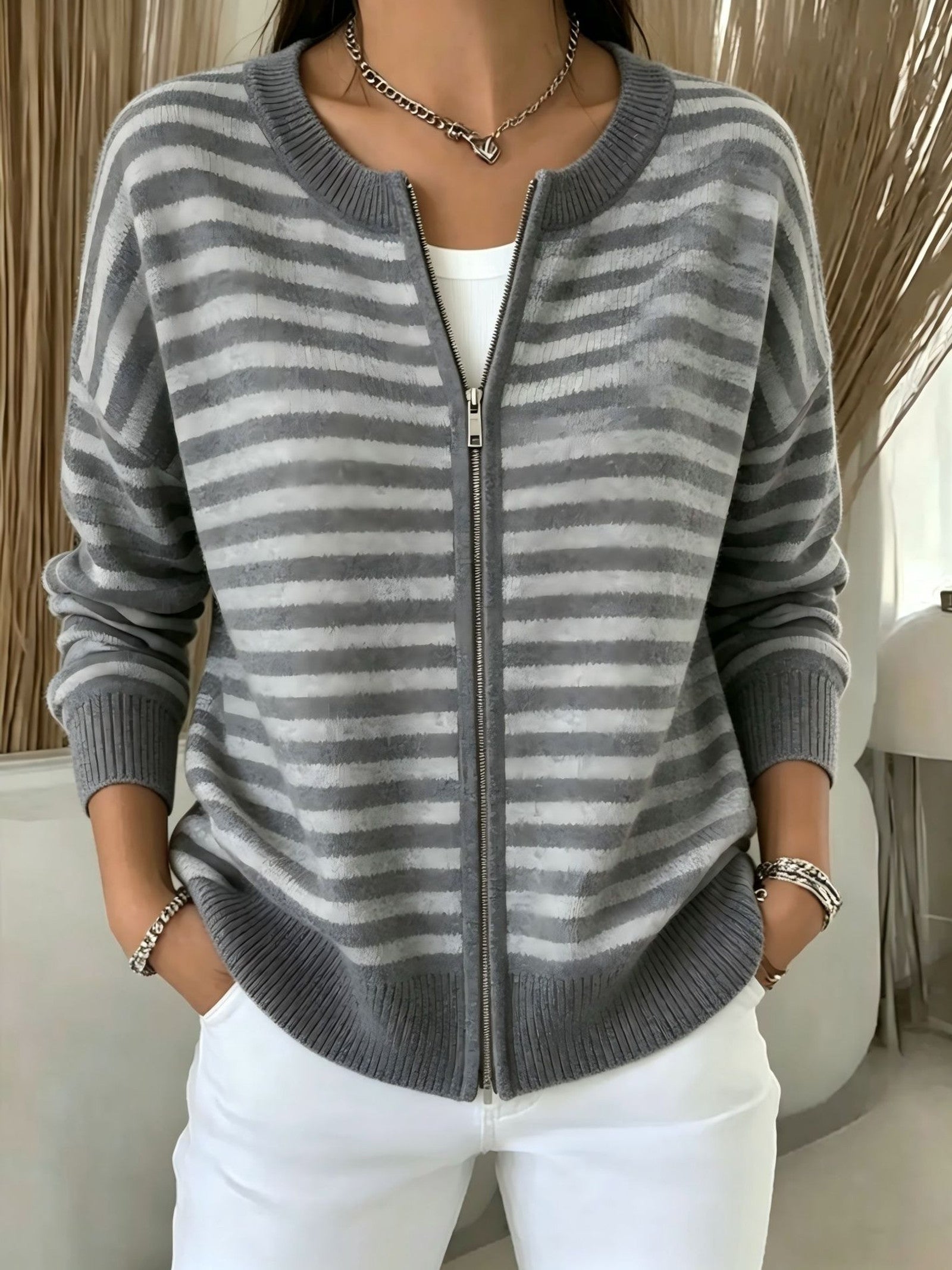 Cardigan a Righe con Zip