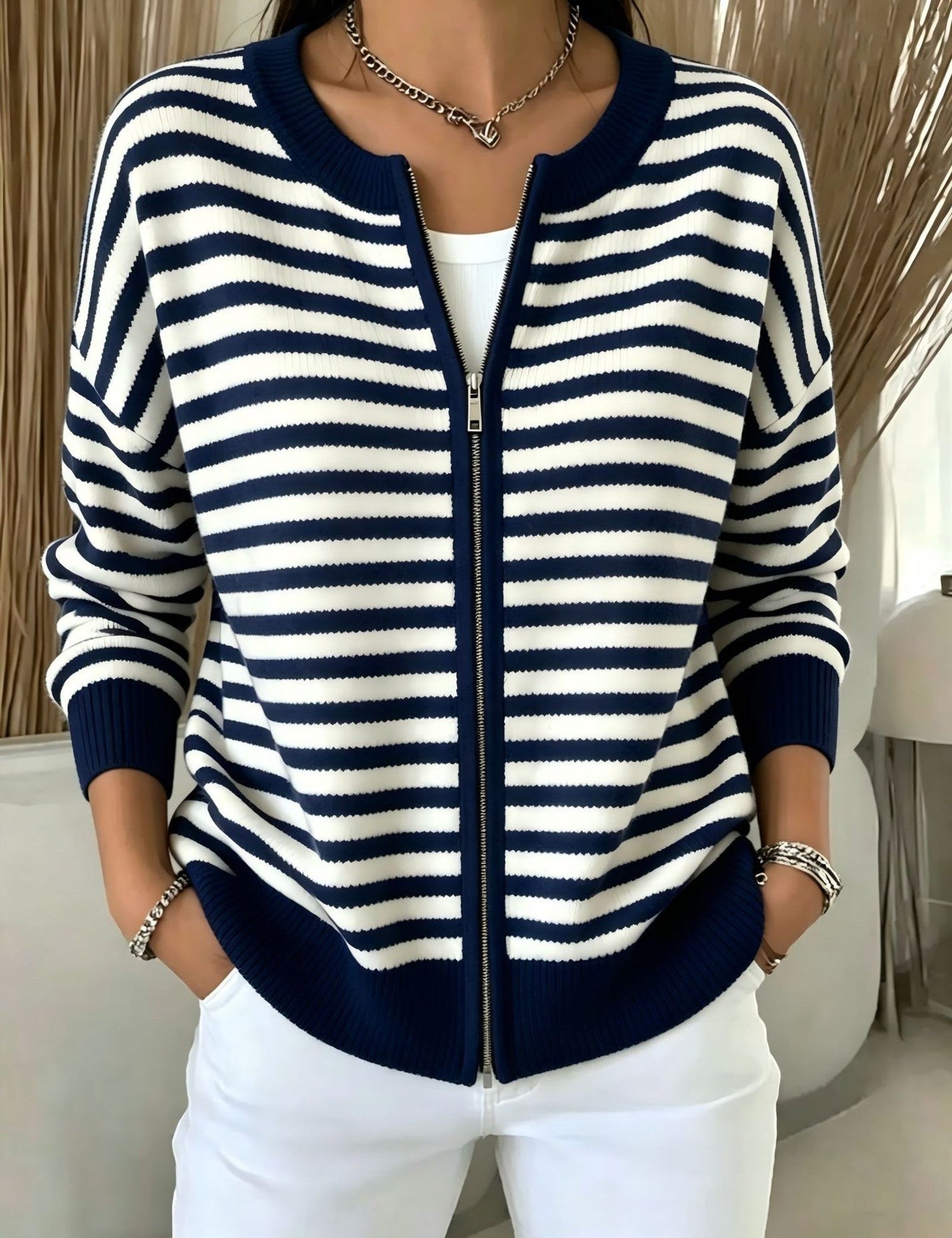 Cardigan a Righe con Zip