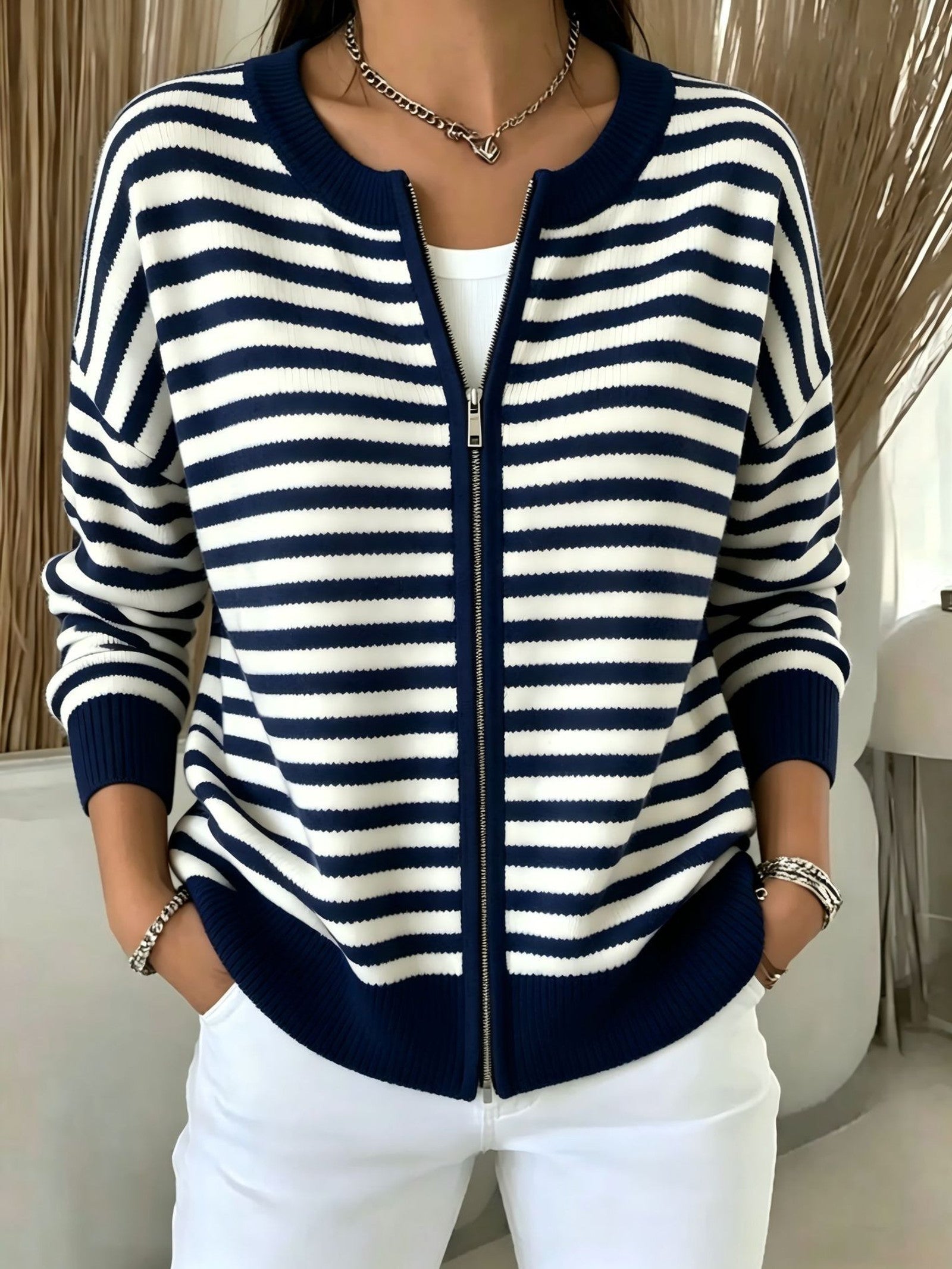 Cardigan a Righe con Zip