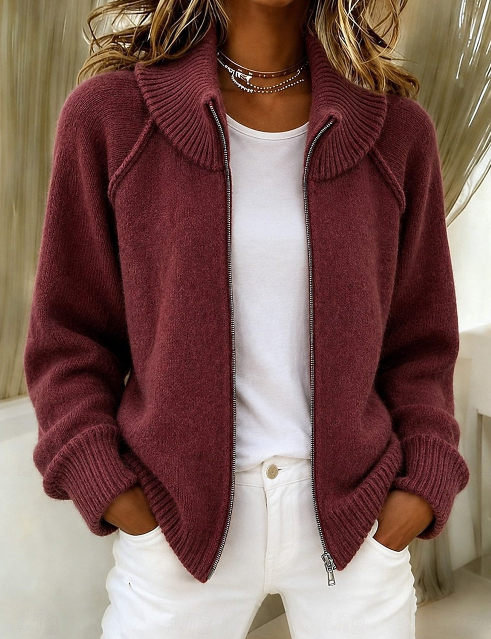Cardigan a zip con colletto alto