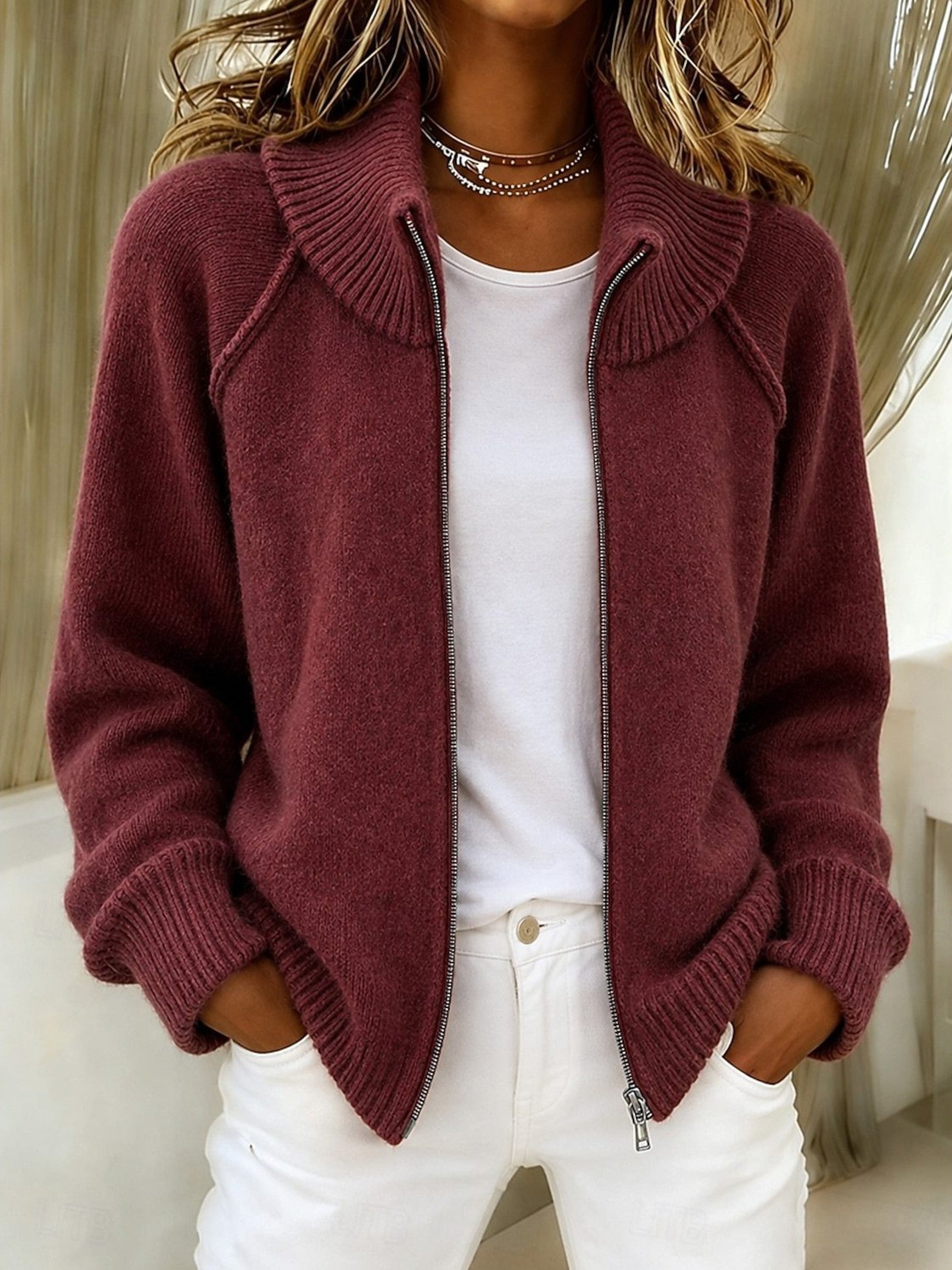 Cardigan a zip con colletto alto