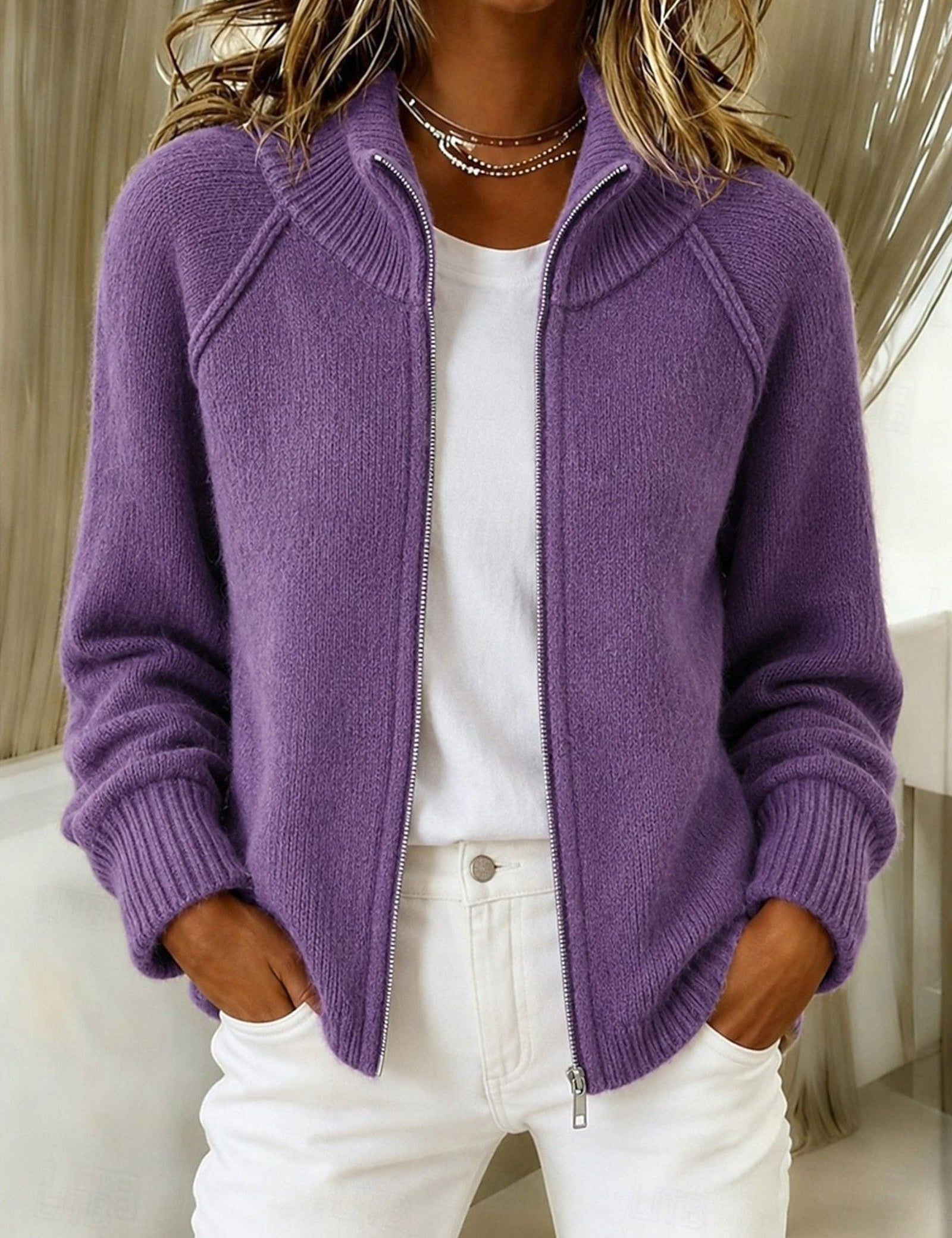 Cardigan a zip con colletto alto