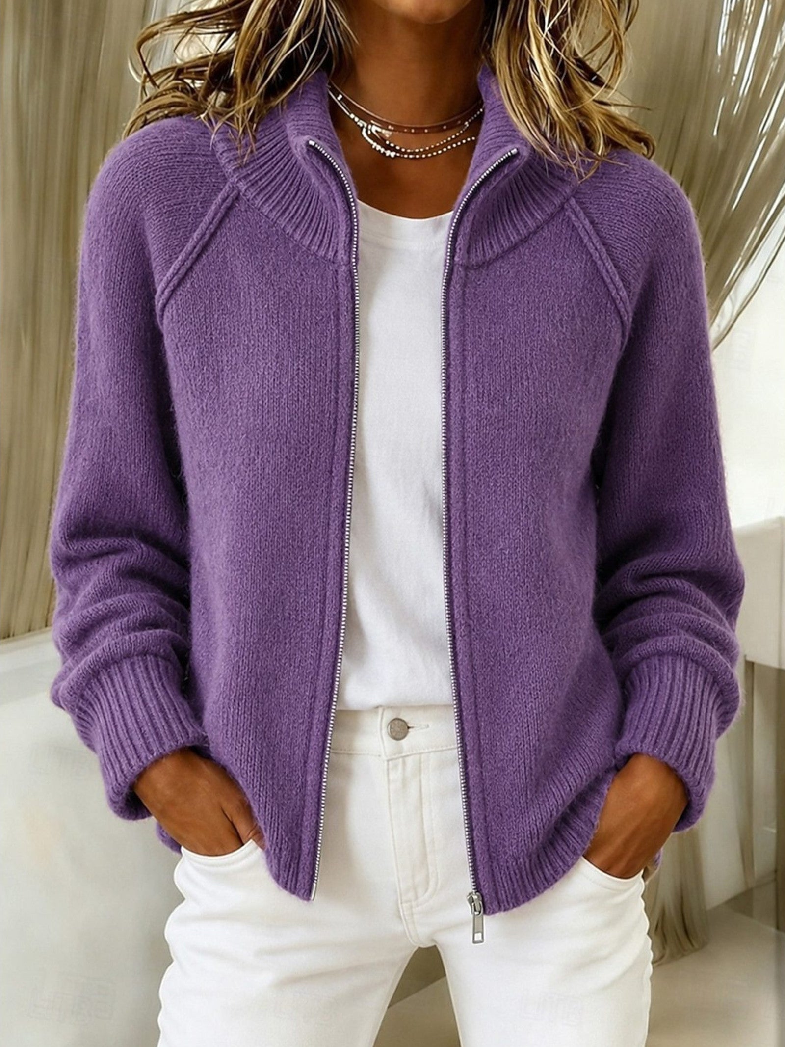 Cardigan a zip con colletto alto