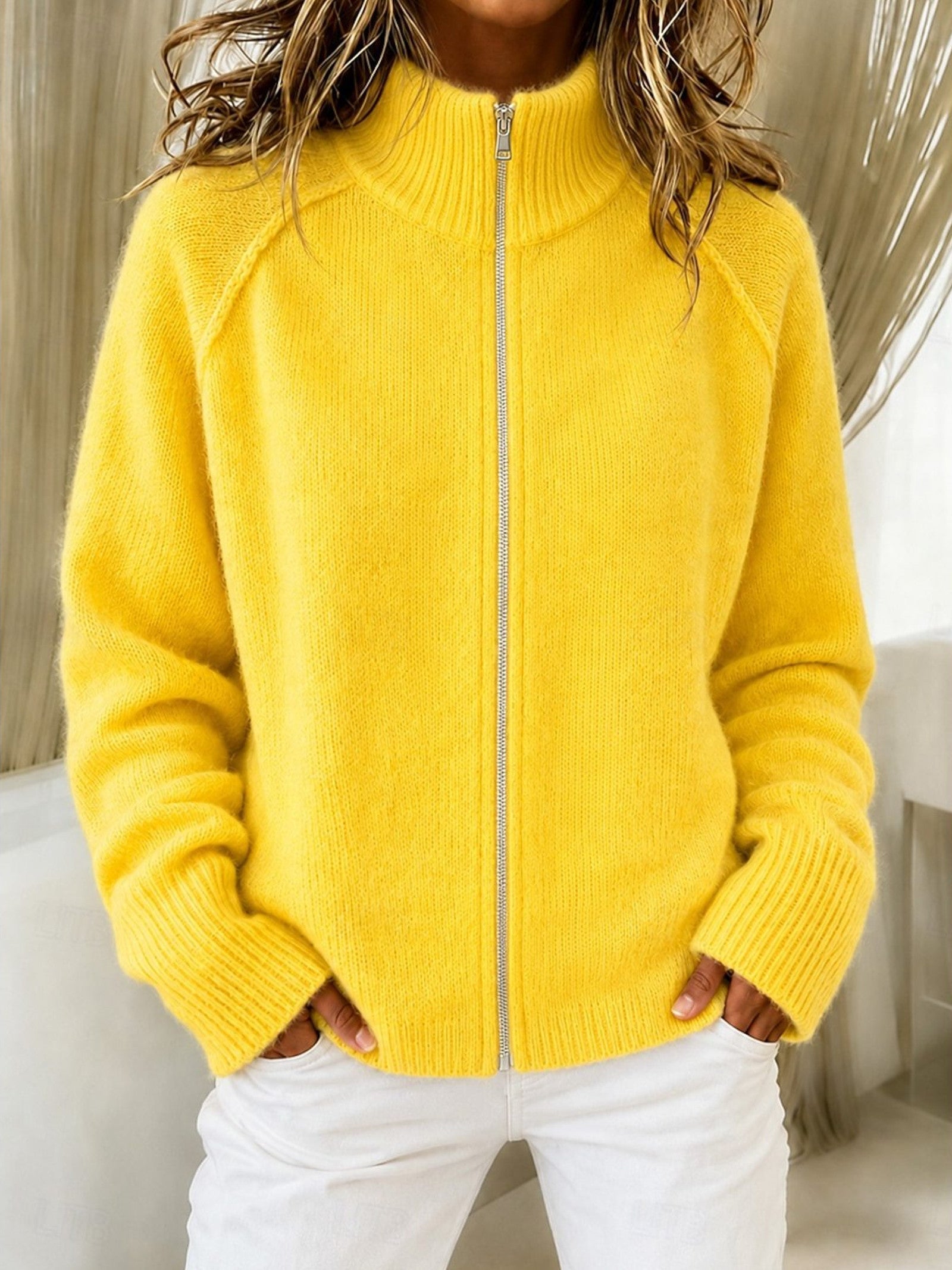 Cardigan a zip con colletto alto