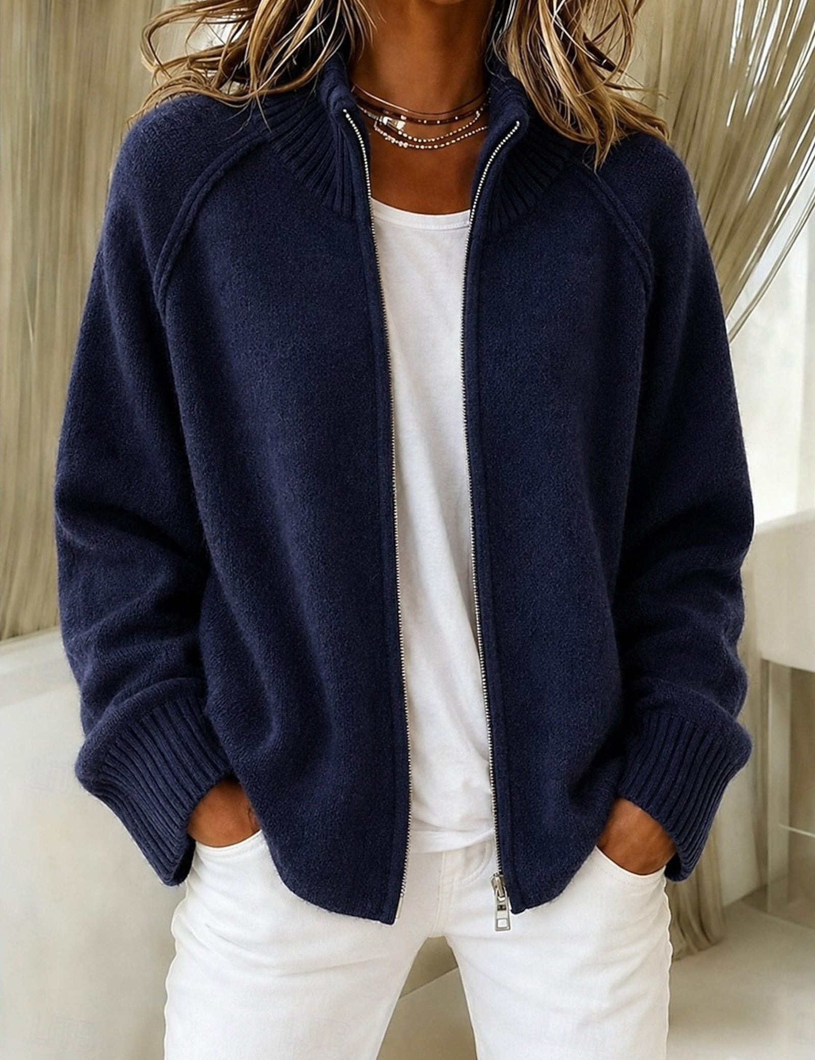 Cardigan a zip con colletto alto