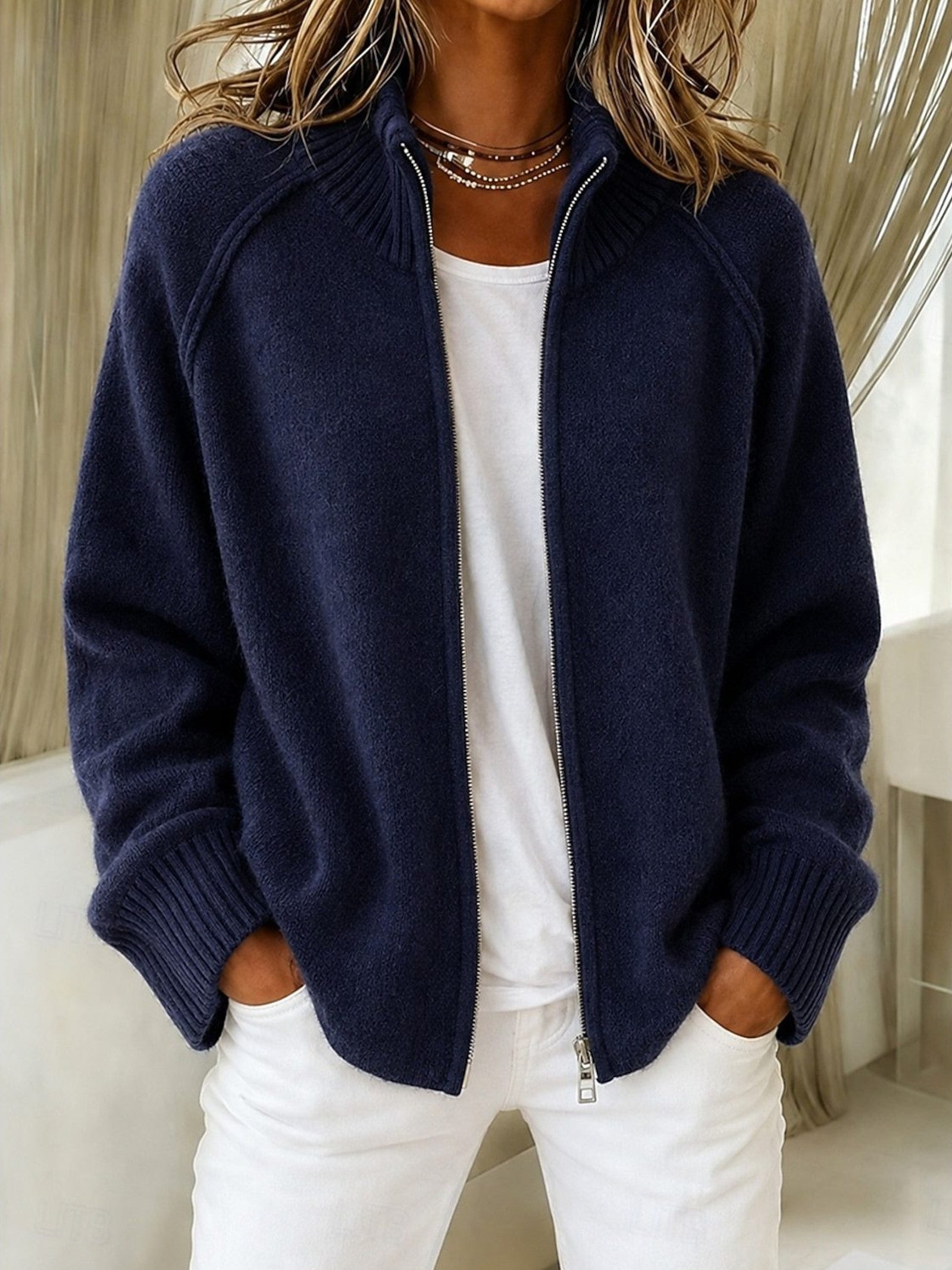 Cardigan a zip con colletto alto