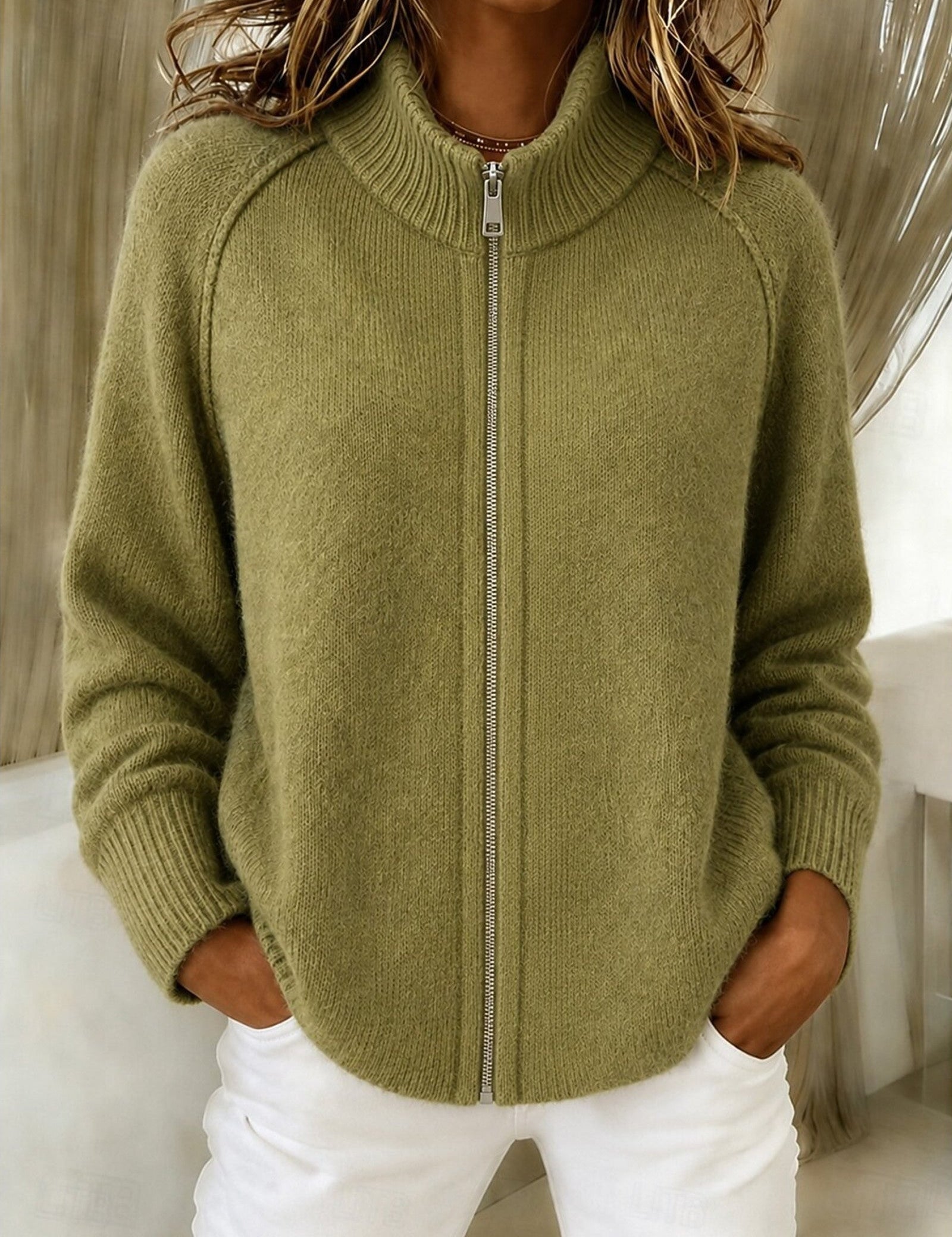 Cardigan a zip con colletto alto