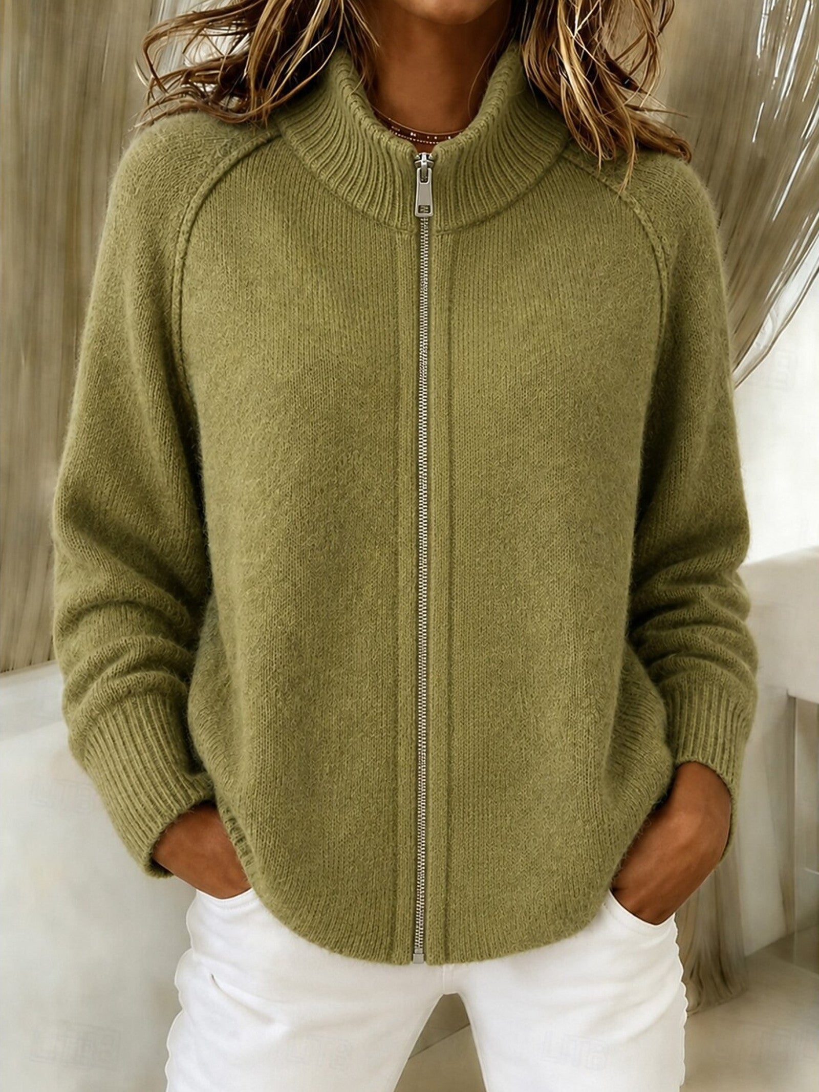 Cardigan a zip con colletto alto