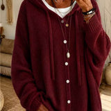 Cardigan con cappuccio e bottoni a coulisse