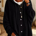 Cardigan con cappuccio e bottoni a coulisse