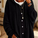 Cardigan con cappuccio e bottoni a coulisse