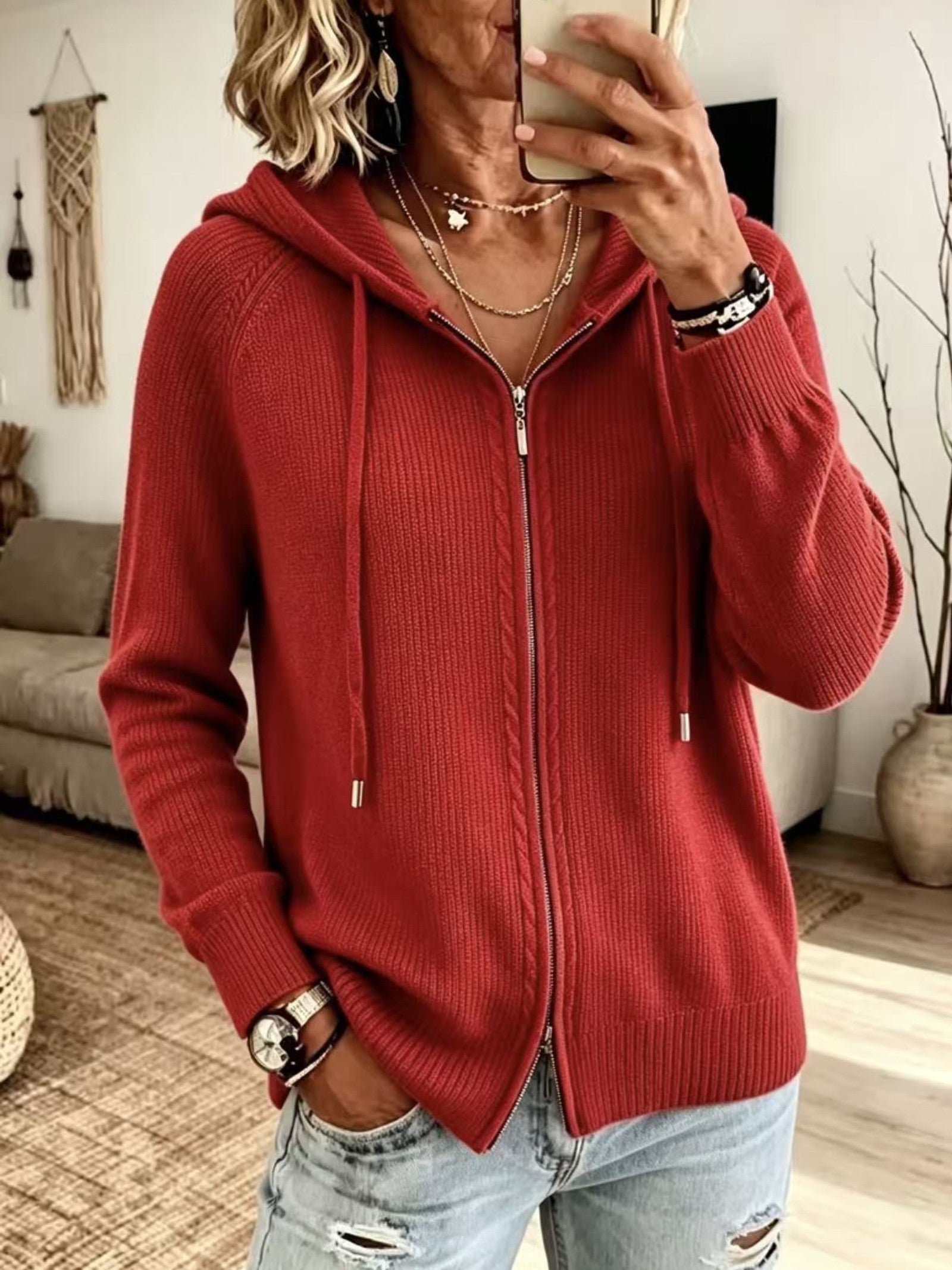Cardigan con Cappuccio e Zip