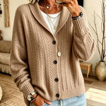 Cardigan con Collo a Sciarpa in Maglia Cable