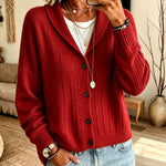 Cardigan con Collo a Sciarpa in Maglia Cable