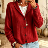 Cardigan con Collo a Sciarpa in Maglia Cable