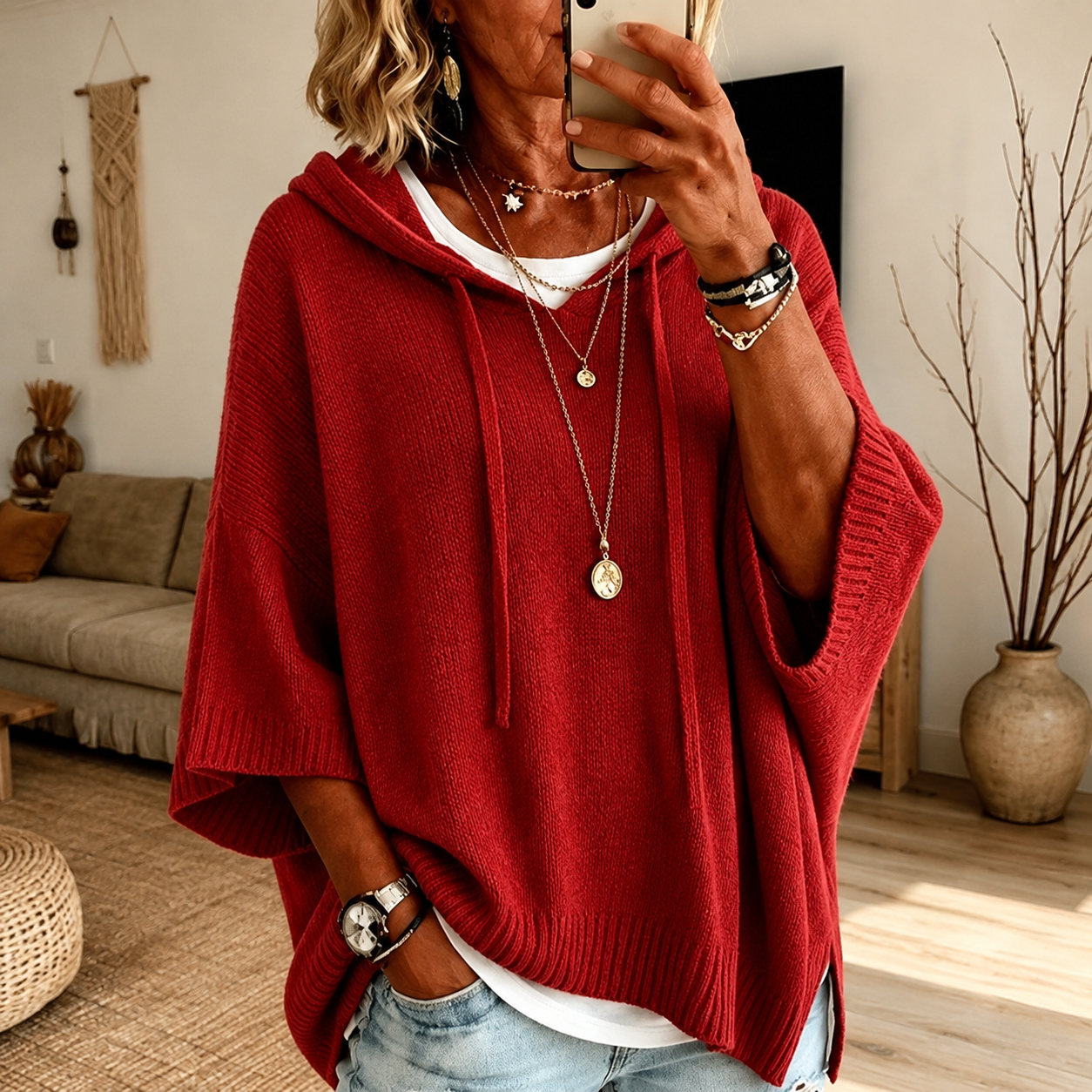 Claire | Pull Poncho Rosso