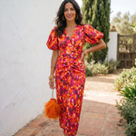 Clarissa – Abito Midi Floreale con Maniche a Sbuffo