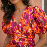 Clarissa – Abito Midi Floreale con Maniche a Sbuffo
