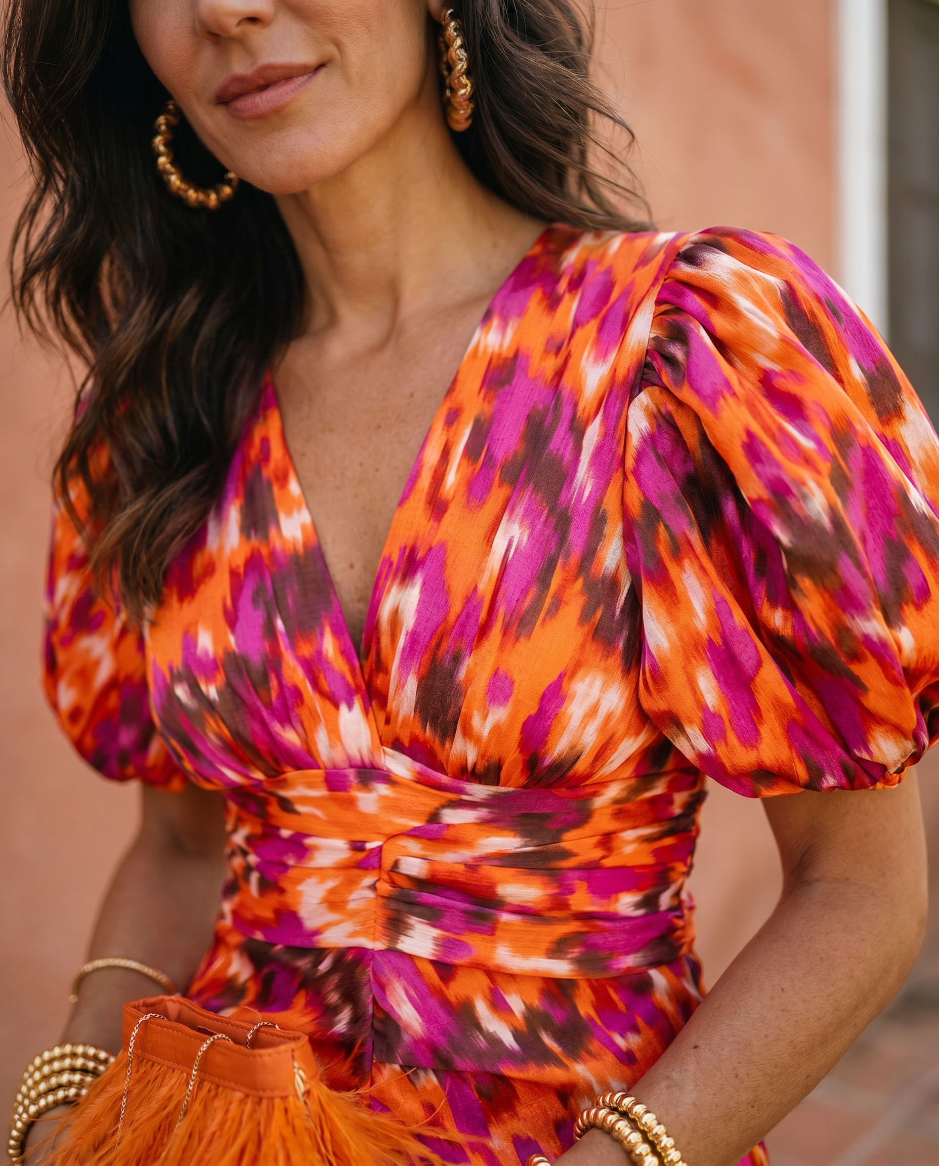 Clarissa – Abito Midi Floreale con Maniche a Sbuffo