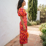Clarissa – Abito Midi Floreale con Maniche a Sbuffo