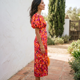 Clarissa – Abito Midi Floreale con Maniche a Sbuffo